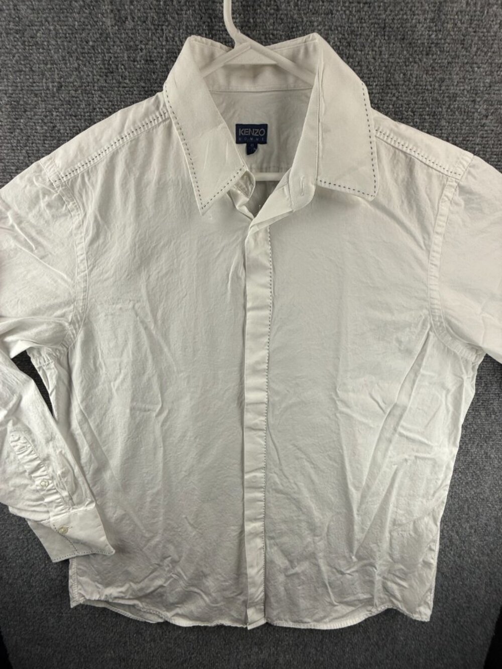Kenzo Homme Point 17 White Solid Button Up Streetwear Shirt Long Sleeve Mens